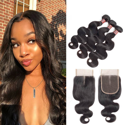 SVT Indian Hair Weave Free Part Lace Closure With 3 Bundles Body Wave Human Hair - SVTHair
