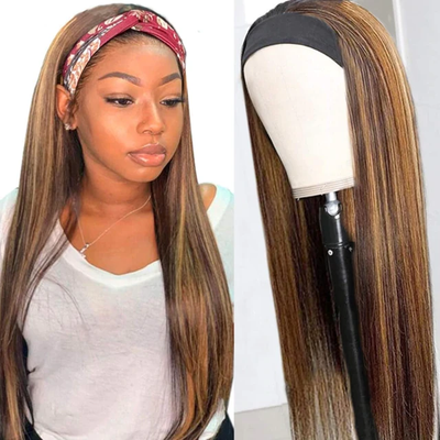 SVT Blond Highlight Headband Wig 180% Density Color 4/30 Straight  Human Hair Wig - SVTHair